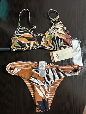 Roxy Women’s Leaf Print Bikini - Green, Rust, Black, Cream